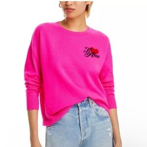 AQUA Cashmere Ti Amo Crewneck Sweater In Hot Pink. Size M